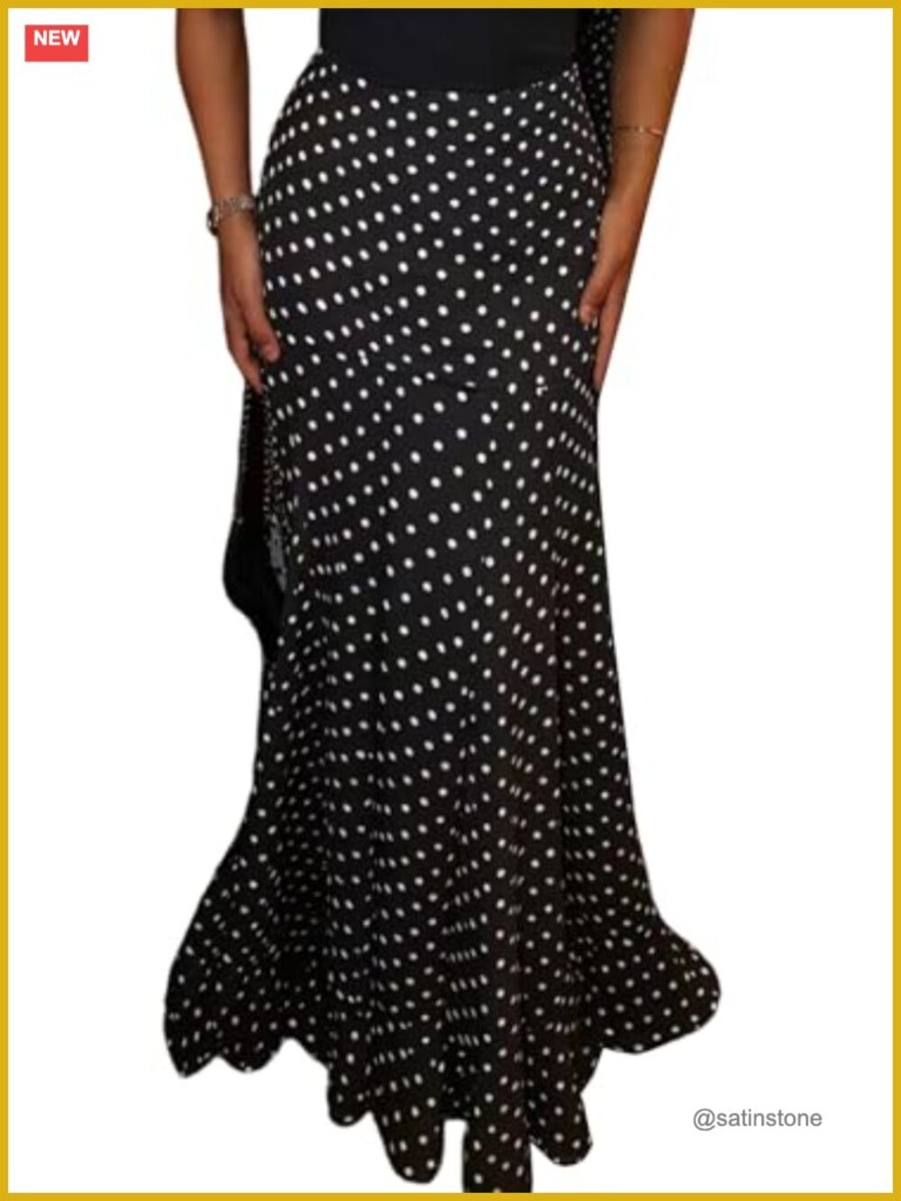 Women's Chiffon Polka Dot Maxi Skirt Ruched Mermaid Ruffle